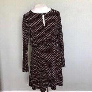 LOFT Bloom Keyhole Flounce Long Sleeve Floral Black Dress